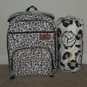 Leopard & Volleyball Print Backpack Sleeping Bag Combo Set
